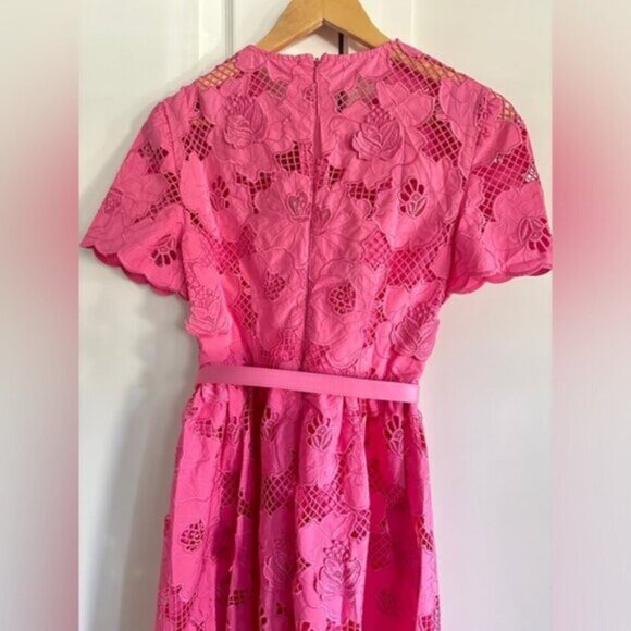 NEW Self-Portrait Cotton Lace Midi Dress Pink SS24 | UK 8  / US 4 - Picture 9 of 14